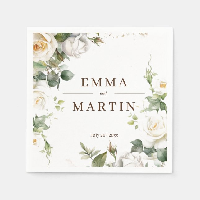 White Roses Wedding Elegante Florals Serviette (Vorderseite)