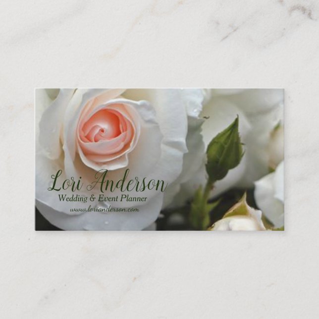 White Roses Wedding Planner Business Card Visitenkarte (Vorderseite)