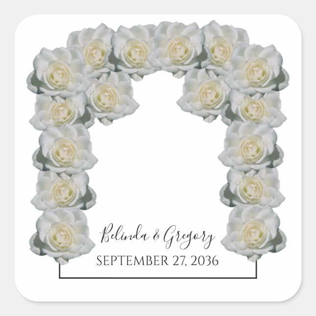 White Roses Wedding Quadratischer Aufkleber (Vorderseite)