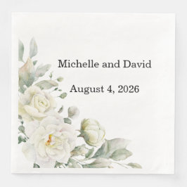 White Roses Wedding, Reception, Dinner Napkins Serviette