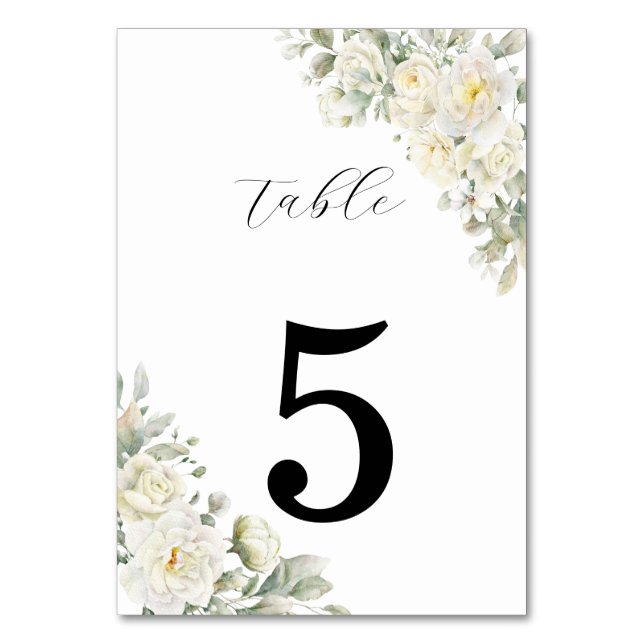 White Roses Wedding Table Number Sign Tischnummer (Rückseite)