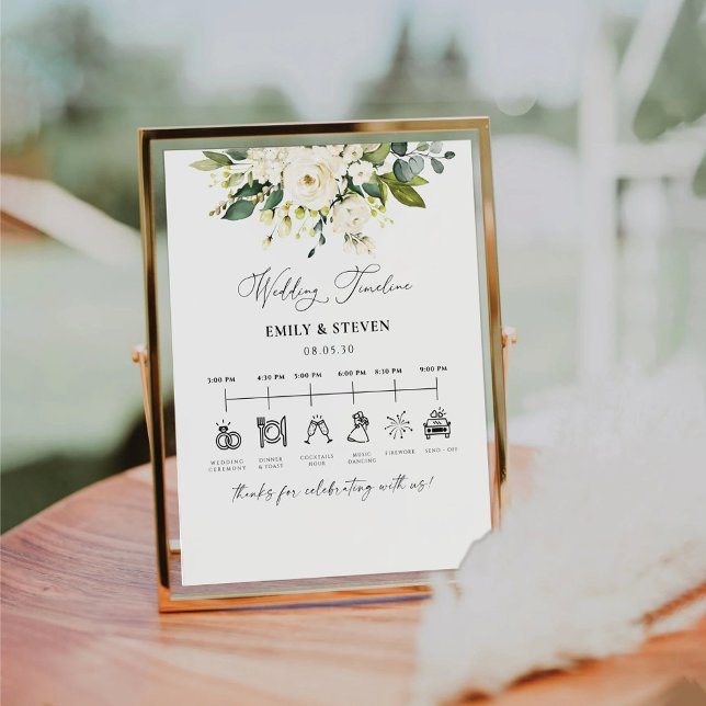 White Roses Wedding Timeline Sign Sockelschild (Von Creator hochgeladen)