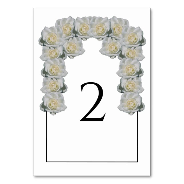 White Roses Wedding Tischnummer Card (Vorderseite)
