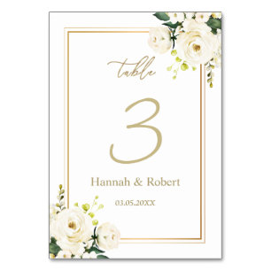 White Roses Wedding Tischnummer Card