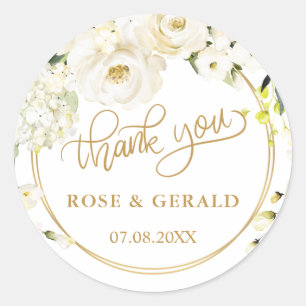 White Roses Wedding Vielen Dank für Ihre klassisch Runder Aufkleber