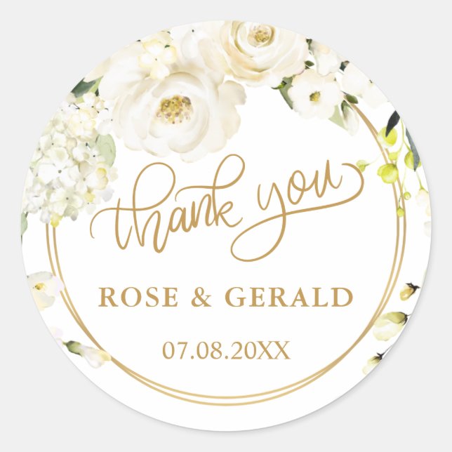 White Roses Wedding Vielen Dank für Ihre klassisch Runder Aufkleber (Vorderseite)