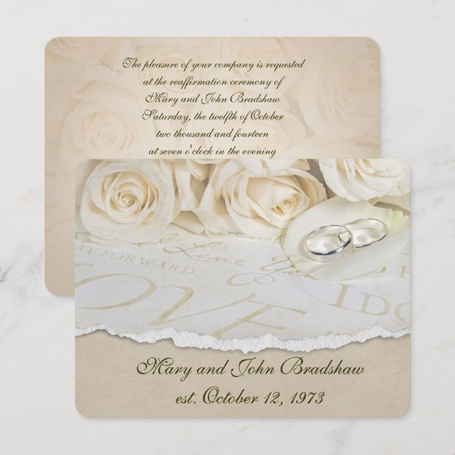 White Roses Wedding Vow Renewal Einladung (Vorne/Hinten)