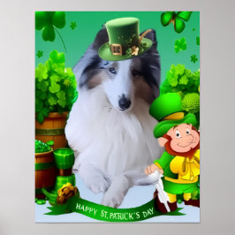 White Rough Collie celebrating St. Patrick's Day Poster