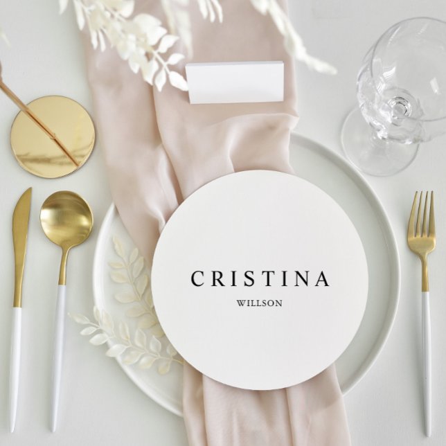 White Round Minimalistisch Wedding Guest Platzkart Menükarte (White Round Minimalist Wedding Guest Place Card)