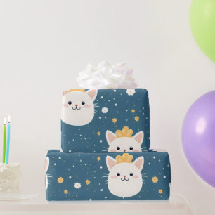 White Royal Cat Pattern Geschenkpapier