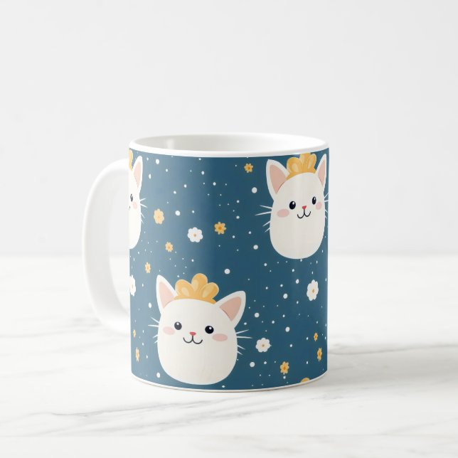 White Royal Cat Pattern Kaffeetasse (Vorderseite Links)