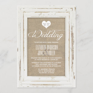White Rustic Frame Burlap Einladung Hochzeit