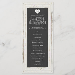 White Rustic Frame Chalk Hochzeitsprogramm Programm