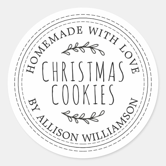 White Rustic Homemade Christmas Cookies Runder Aufkleber (Vorderseite)