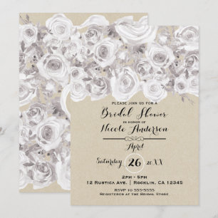 White Rustic Winter Rose Kraft Brautparty Einladung