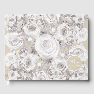 White Rustic Winter Rose Kraft Wedding Elegant Gästebuch