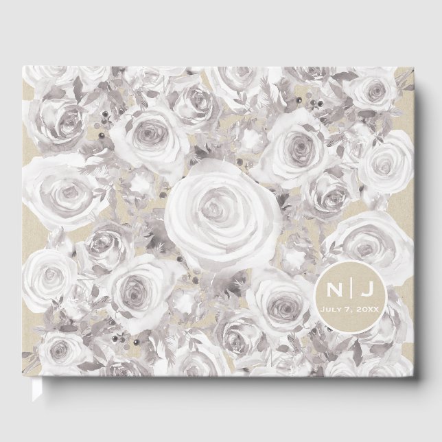 White Rustic Winter Rose Kraft Wedding Elegant Gästebuch (Vorderseite)