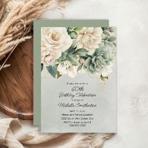 White Sage Green Floral Gold 60. Geburtstag Einladung