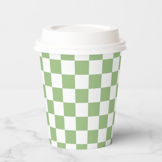 White Sage Green Square Pattern Paper Cups Pappbecher (Links)
