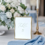 White & Sage Green Wedding Tischnummer Card<br><div class="desc">Mit dieser minimalistischen Tischnummer-Karte aus der Coastal Chic-Kollektion können Sie sich für Ihre elegante Feier am Meer ein Set machen. Ideal für Hochzeiten am Strand, an der Küste oder für jede Veranstaltung mit raffinierter, luftiger Ästhetik. Entworfen, um mit der "Genna" Wedding Invitation Collection zu koordinieren, können Sie die Sammlung Link...</div>