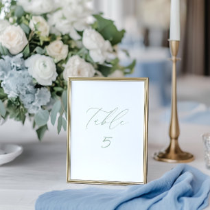 White & Sage Green Wedding Tischnummer Card
