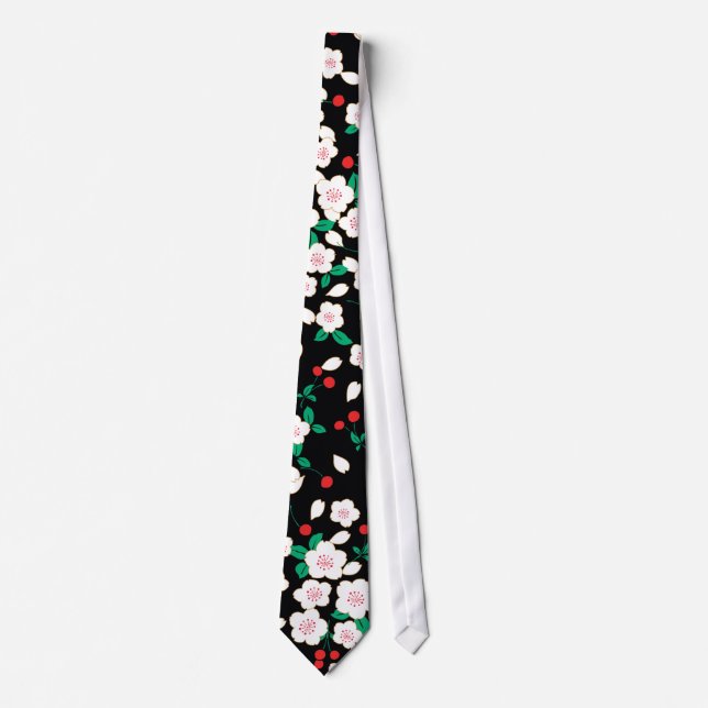 White Sakura Japanisch Floral Kimono Krawatte (Vorderseite)