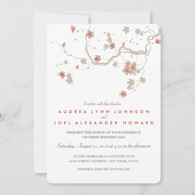 White Sakura Wedding Einladungskarte (Vorderseite)