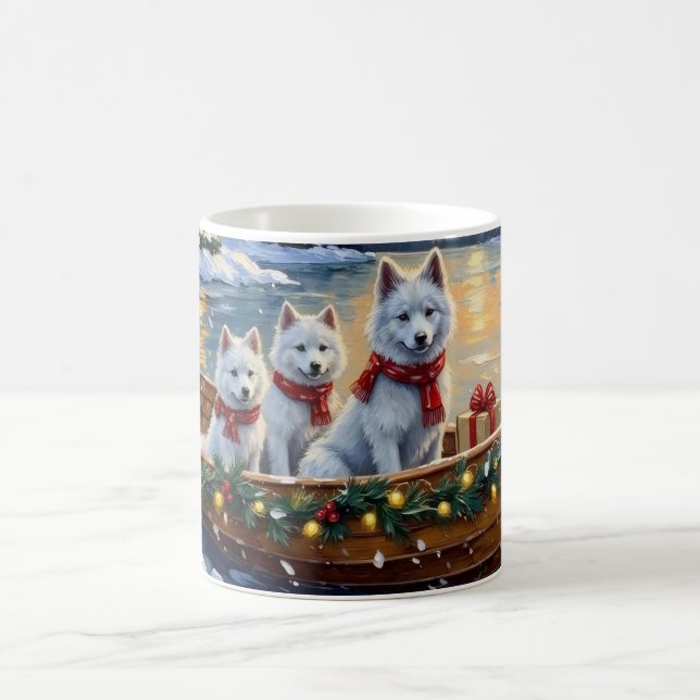 White Samoyed Christmas Boat Holiday Kaffeetasse (Mittel)