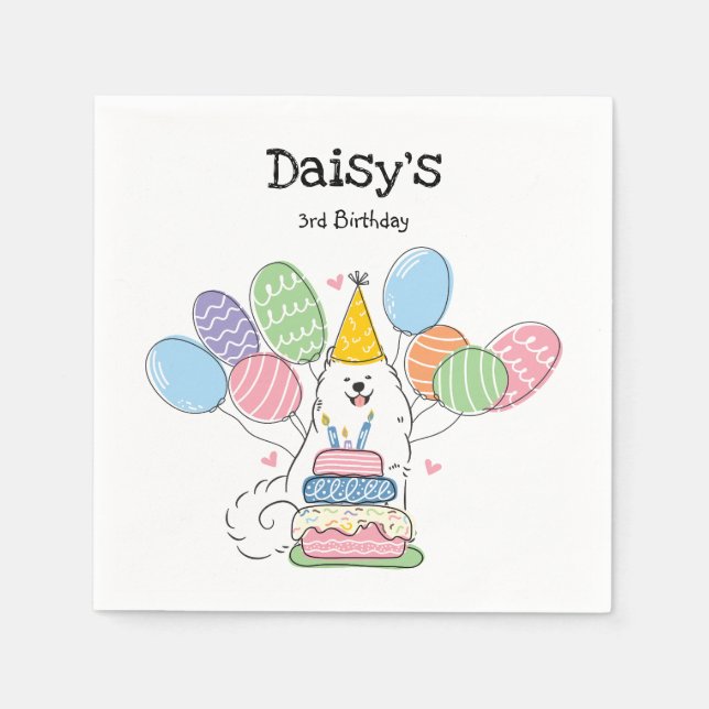 White Samoyed Dog Birthday Party Paper Napkins Serviette (Vorderseite)