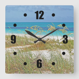 "WHITE SAND BEACH, SEA GRASS, BLUE-GREEN WATER" QUADRATISCHE WANDUHR
