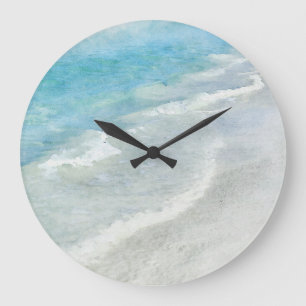 White Sand Beach Wasserfarbe - Aquamarines Aqua Tü Große Wanduhr