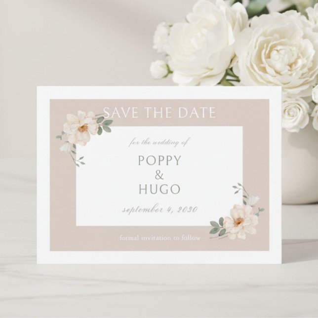 White & Sand | Chic Florale Hochzeit Save the Date (Von Creator hochgeladen)