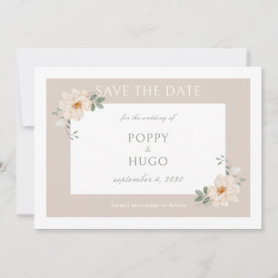 White & Sand Chic Florale Hochzeit Save the Date