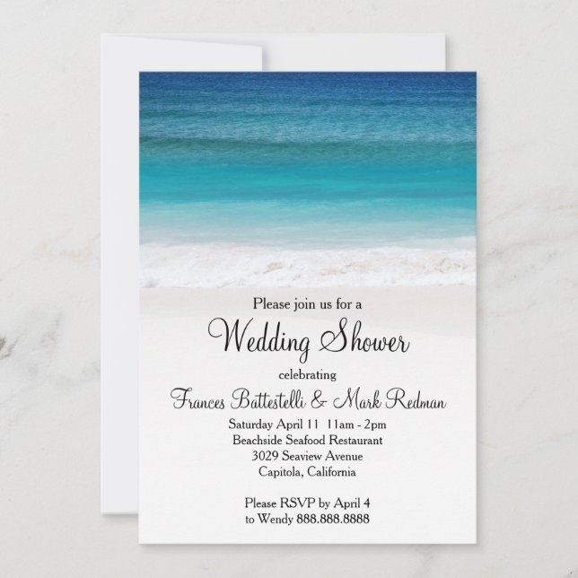White Sand Ocean Beach Wedding Dusche Einladung (Vorderseite)