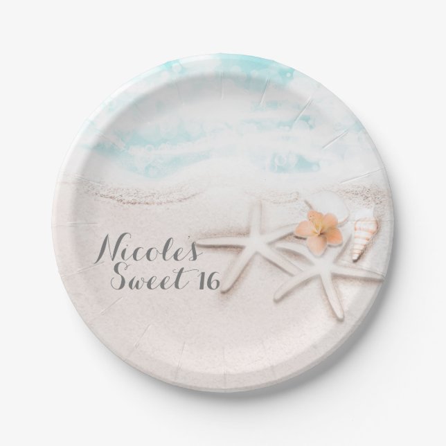 White Sandy Beach Starfish Blue Ocean Custom Party Pappteller (Vorderseite)