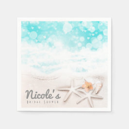 White Sandy Beach Starfish Blue Ocean Custom Party Serviette
