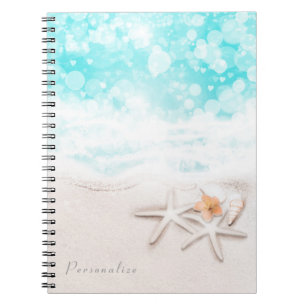 White Sandy Beach Starfish Blue Ocean Tropical Notizblock