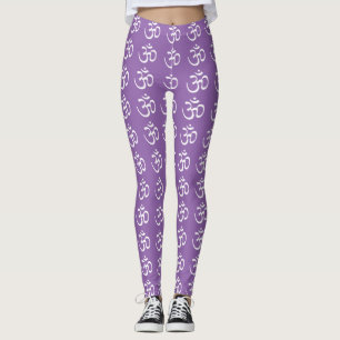 White Sanskrit Om auf Lila Yoga-Pants Leggings