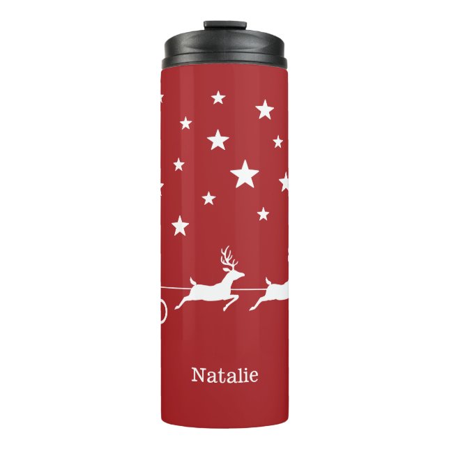 White Santa Christmas Schlitten & Individuelle Nam Thermosbecher (Vorderseite)