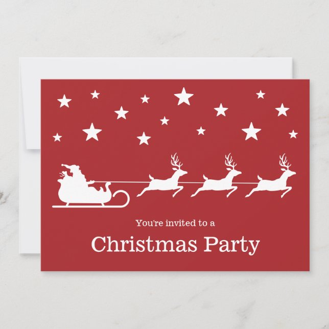 White Santa Sleigh On Red - Christmas Party Einladung (Vorderseite)