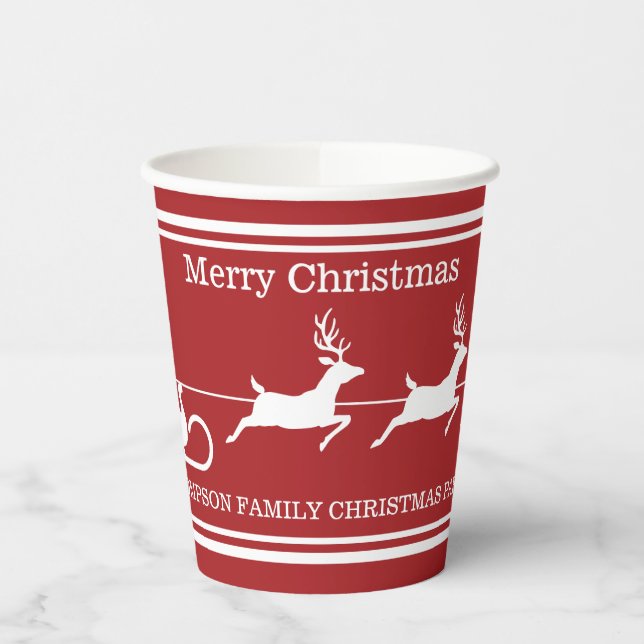 White Santa Sleigh und fröhlicher Weihnachtstext a Pappbecher (Links)
