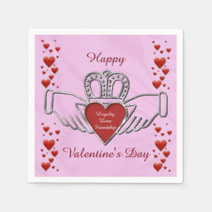 White Satin Claddagh Symbol Pink Valentine Napkins Serviette