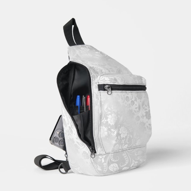 White Satin Damask Crossbody Bag (Offen)