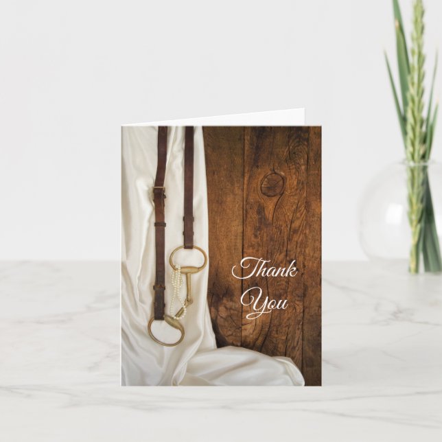 White Satin Horse Bit Western Hochzeit Vielen Dank Dankeskarte (Vorderseite)