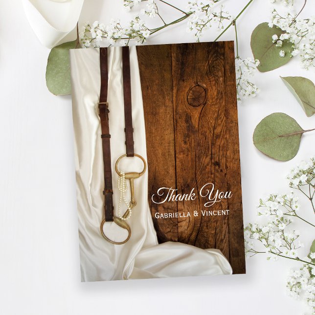 White Satin Horse Bit Western Hochzeit Vielen Dank Dankeskarte (Von Creator hochgeladen)