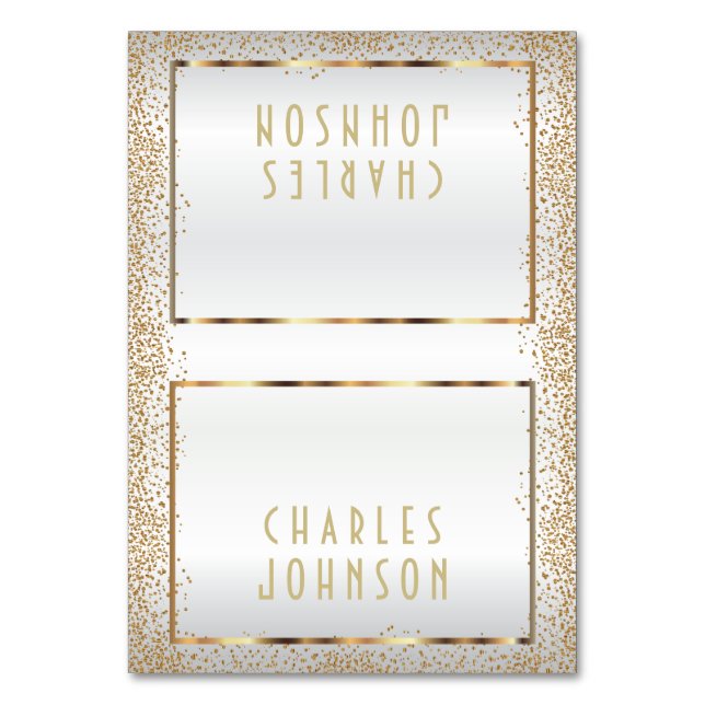 White Satin und Gold Confetti - Platzkarten Tischnummer (Vorderseite)