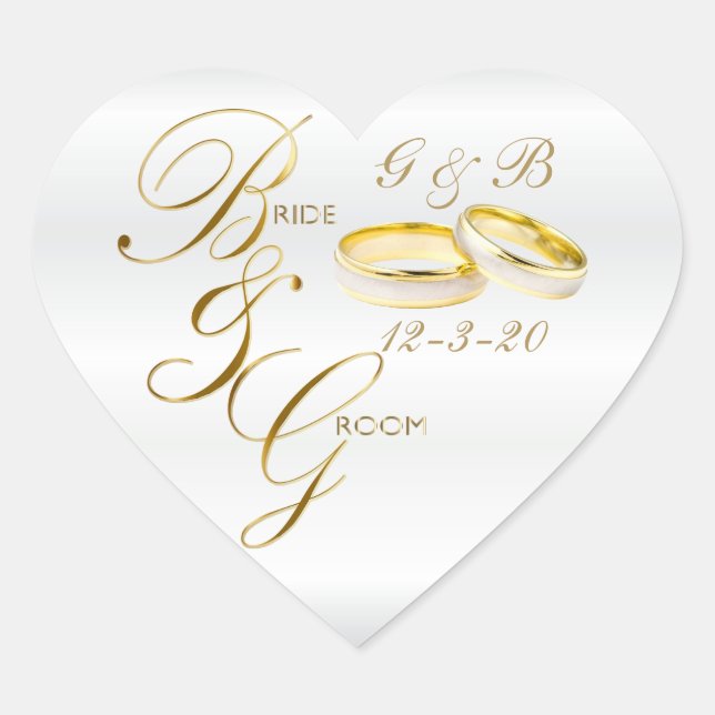 White Satin und Gold Hochzeitsrings mit DIY Text Herz-Aufkleber (Vorderseite)