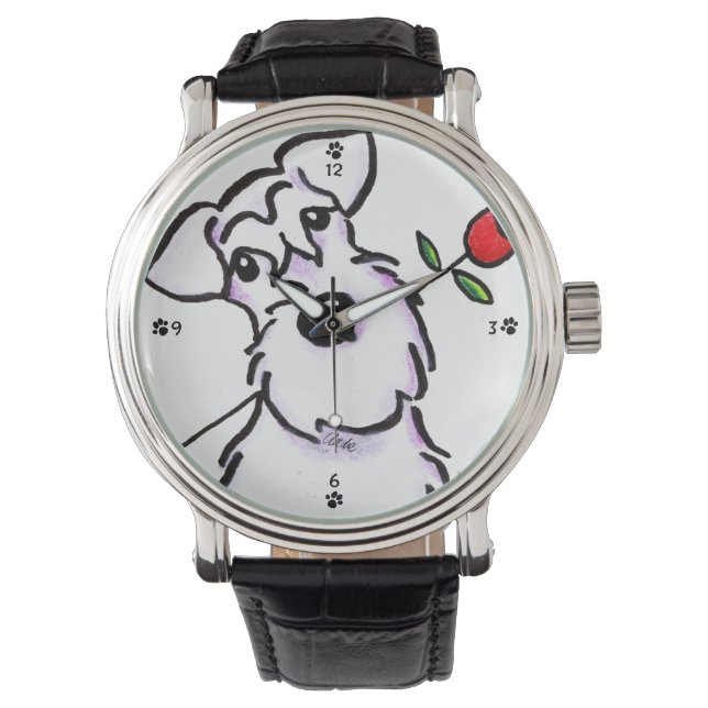 White Schnauzer Sweetheart Rose Armbanduhr (Vorderseite)
