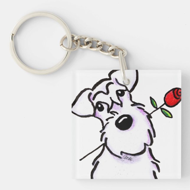White Schnauzer Sweetheart Rose Schlüsselanhänger (Vorderseite)