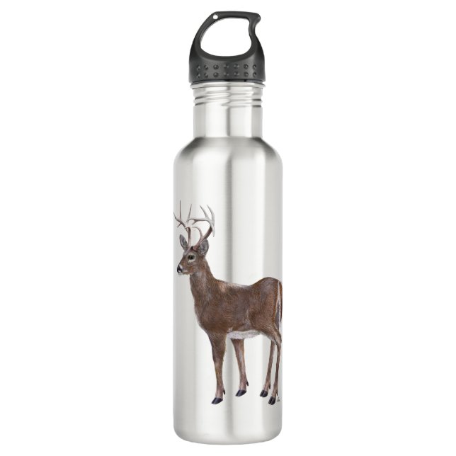White Schwanz Deer Buck Edelstahlflasche (Vorderseite)